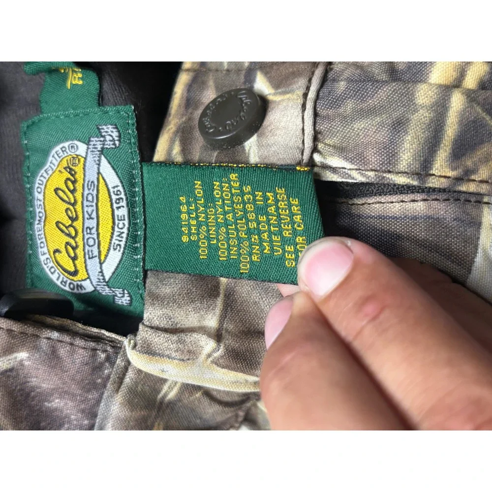 Cabelas For Kids Insulated Hunting Pants Marsh Camo Suspenders Size S Reg